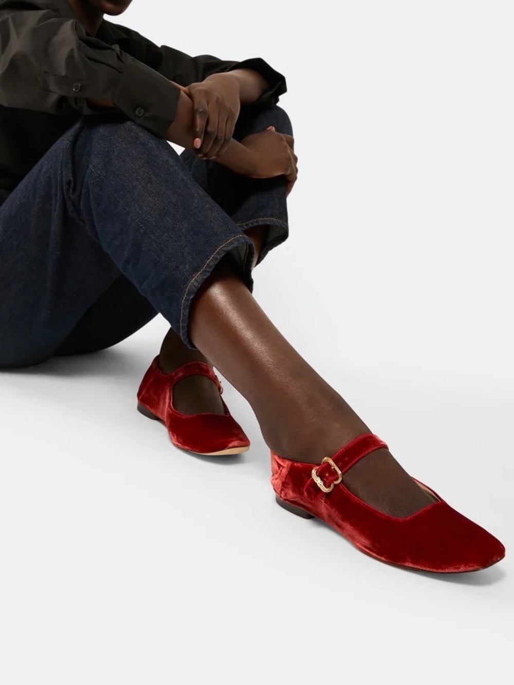 Sam Edelman Michaela Mary Jane flats in scarlet red velvet - Picture 2 of 11